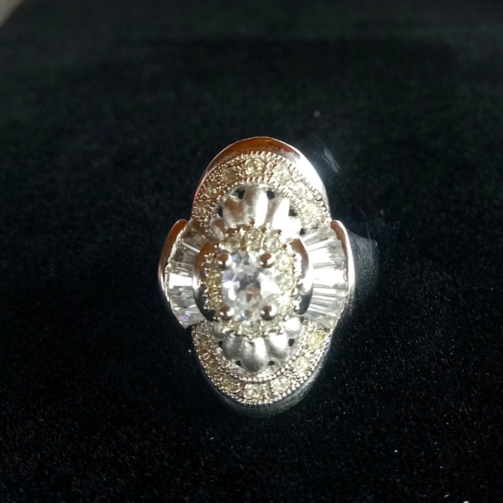 Cocktail Ring Size 9.75 Silver Plated CZ Baguette Ring Stunning By CAPACCI